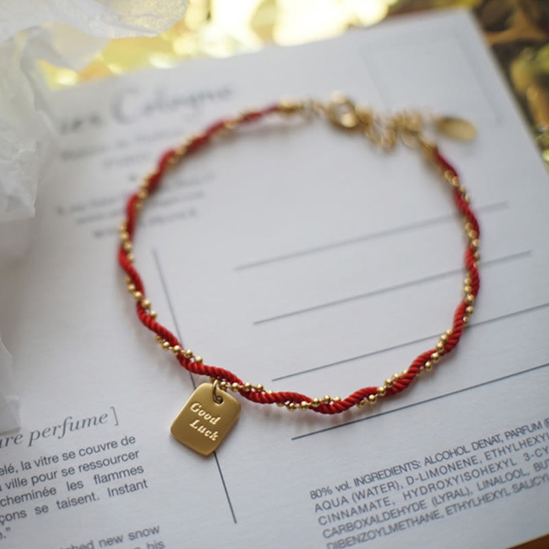 Red String Good Luck Bracelet with Gold Plated Copper Charm for Strength