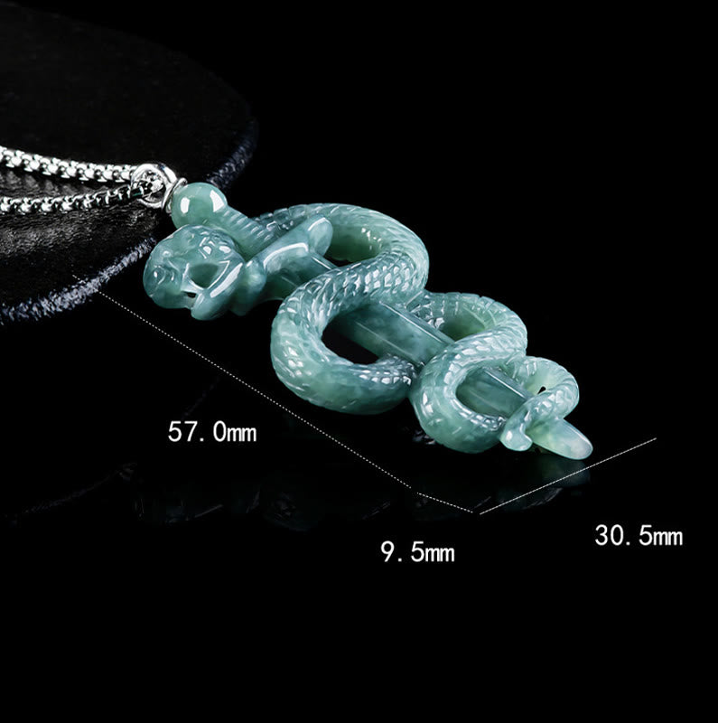 Sterling Silver Jade Snake Sword Necklace for Luck & Protection