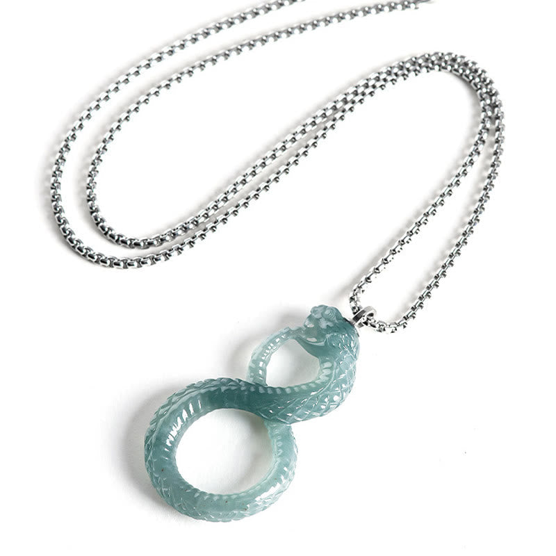 Natural Jade Mamba Snake Pendant Necklace for Luck & Balance
