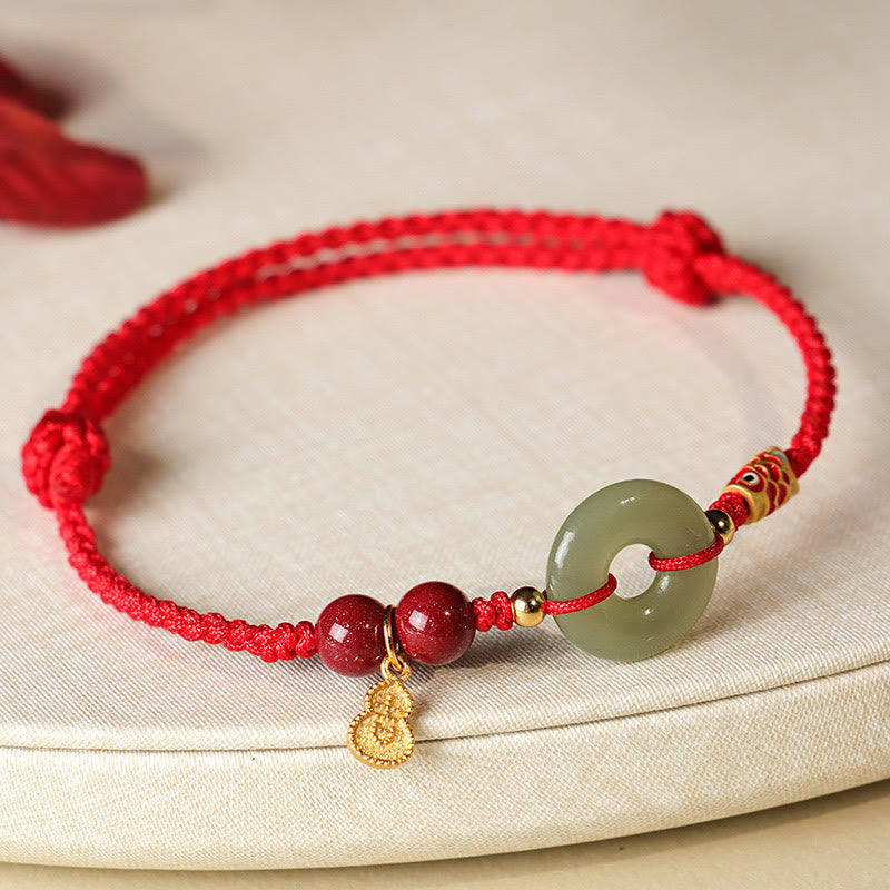 Red String Hetian Jade Peace Buckle Protection Bracelet