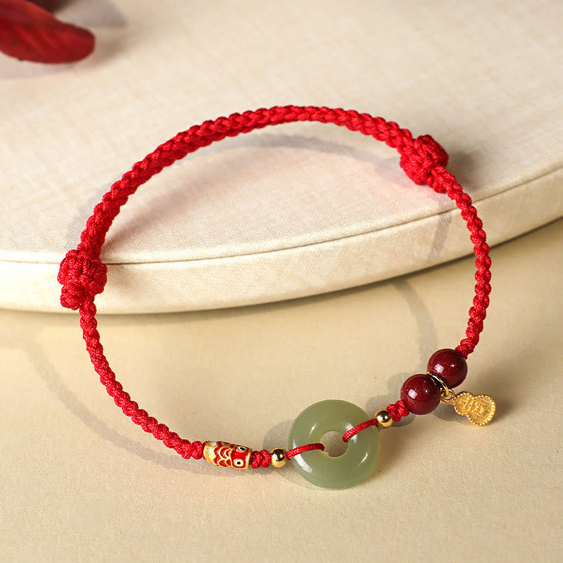 Red String Hetian Jade Peace Buckle Protection Bracelet