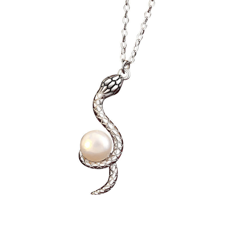 Sterling Silver Snake Pearl Necklace for Wisdom & Protection