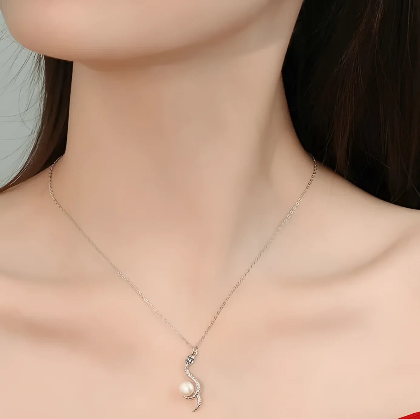 Sterling Silver Snake Pearl Necklace for Wisdom & Protection