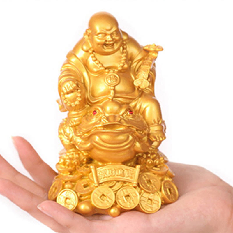 Golden Buddha Medium 8in Feng Shui Wealth Statue