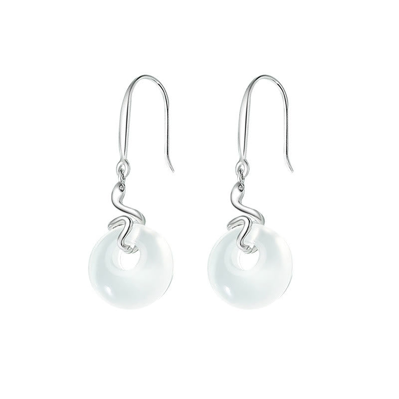 Silver Chalcedony Peace Buckle Earrings