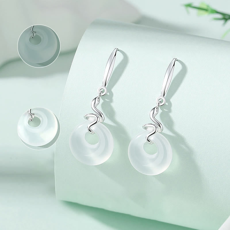 Silver Chalcedony Peace Buckle Earrings