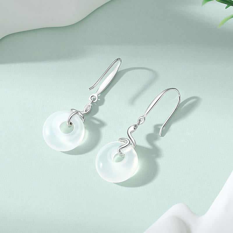 Silver Chalcedony Peace Buckle Earrings