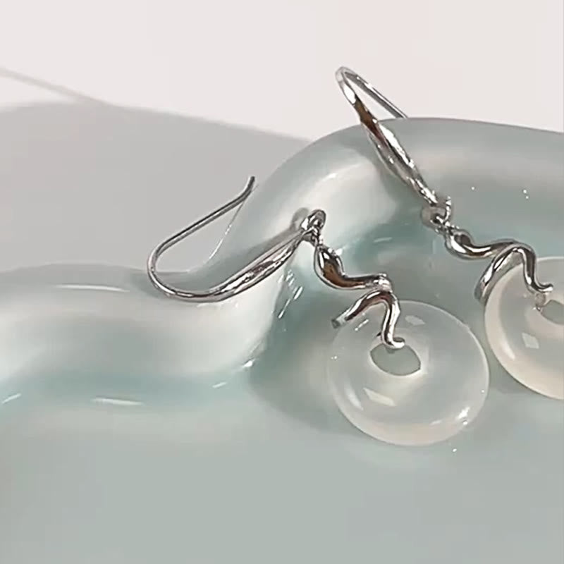 Silver Chalcedony Peace Buckle Earrings