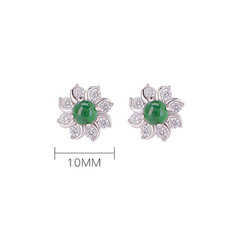Green Jade Flower Prosperity Earrings