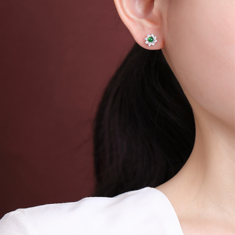 Green Jade Flower Prosperity Earrings