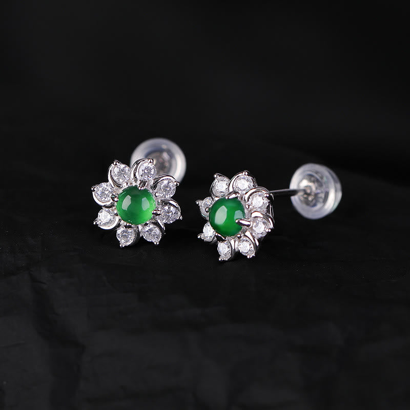 Green Jade Flower Prosperity Earrings