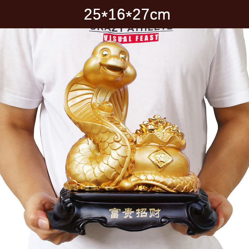 Large Resin Year of the Snake Treasure Bowl Statue 25cm