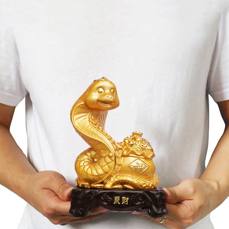 Large Resin Year of the Snake Treasure Bowl Statue 25cm