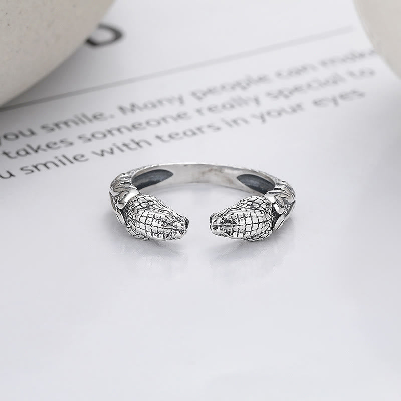 Adjustable Sterling Silver Two-Headed Snake Open Ring