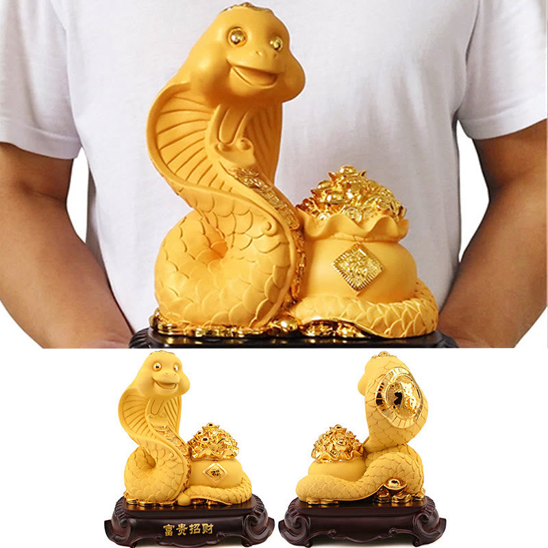 Large Resin Year of the Snake Treasure Bowl Statue 25cm