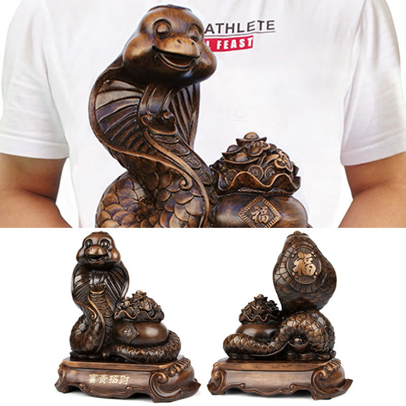 Large Resin Year of the Snake Treasure Bowl Statue 25cm