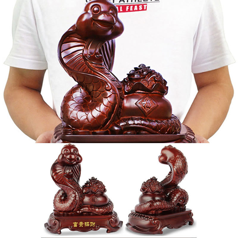 Large Resin Year of the Snake Treasure Bowl Statue 25cm