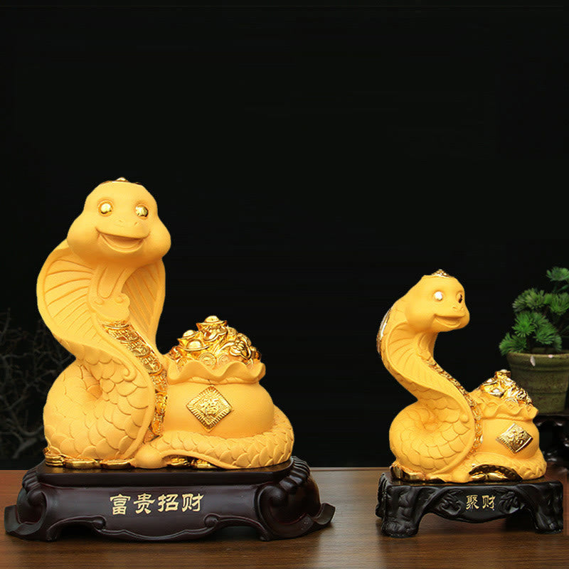 Large Resin Year of the Snake Treasure Bowl Statue 25cm