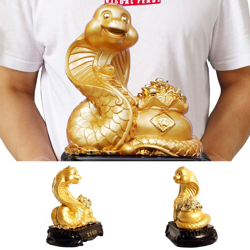 Large Resin Year of the Snake Treasure Bowl Statue 25cm