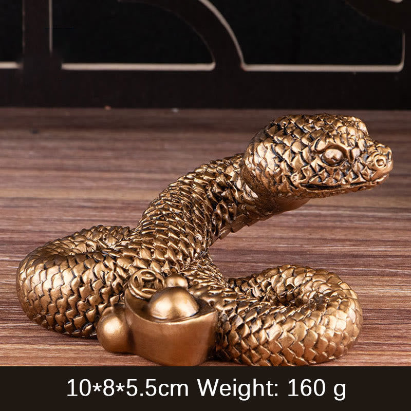 7.5 inch Resin Year of the Snake Wealth Statue with Gold Ingots