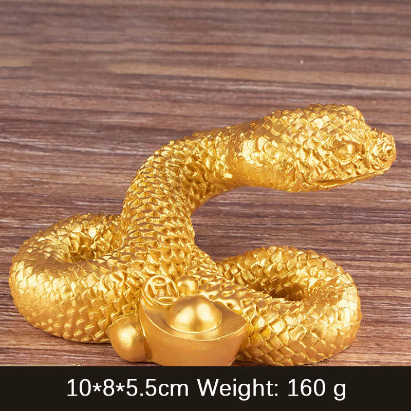 7.5 inch Resin Year of the Snake Wealth Statue with Gold Ingots