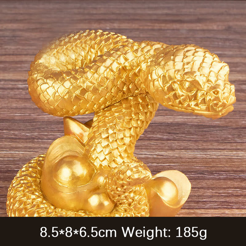 7.5 inch Resin Year of the Snake Wealth Statue with Gold Ingots