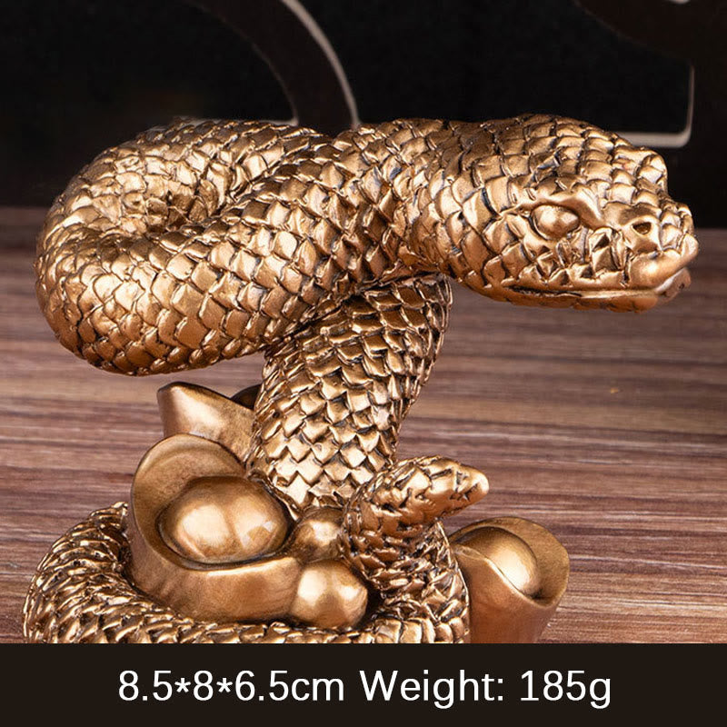 7.5 inch Resin Year of the Snake Wealth Statue with Gold Ingots