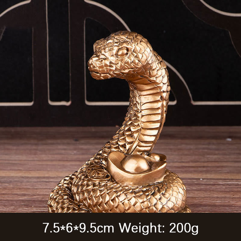 7.5 inch Resin Year of the Snake Wealth Statue with Gold Ingots