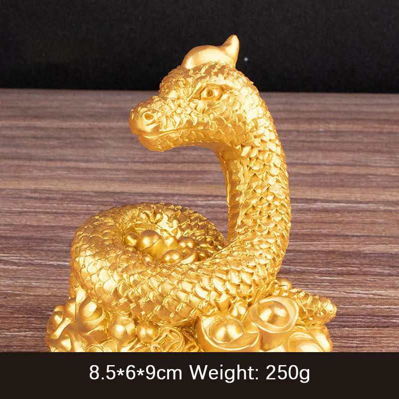 7.5 inch Resin Year of the Snake Wealth Statue with Gold Ingots