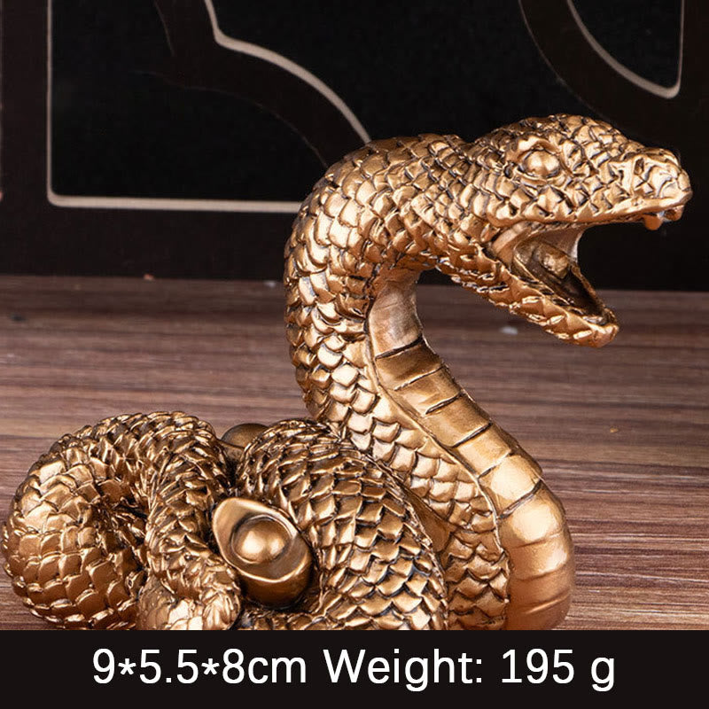 7.5 inch Resin Year of the Snake Wealth Statue with Gold Ingots