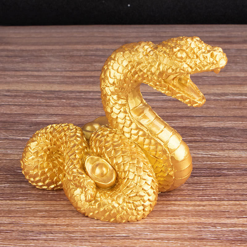 7.5 inch Resin Year of the Snake Wealth Statue with Gold Ingots
