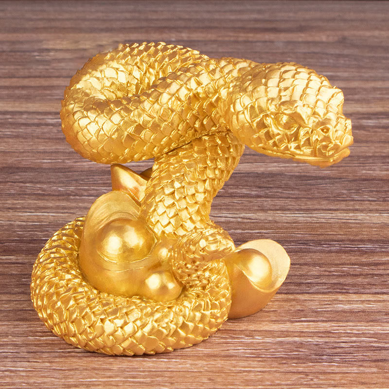 7.5 inch Resin Year of the Snake Wealth Statue with Gold Ingots