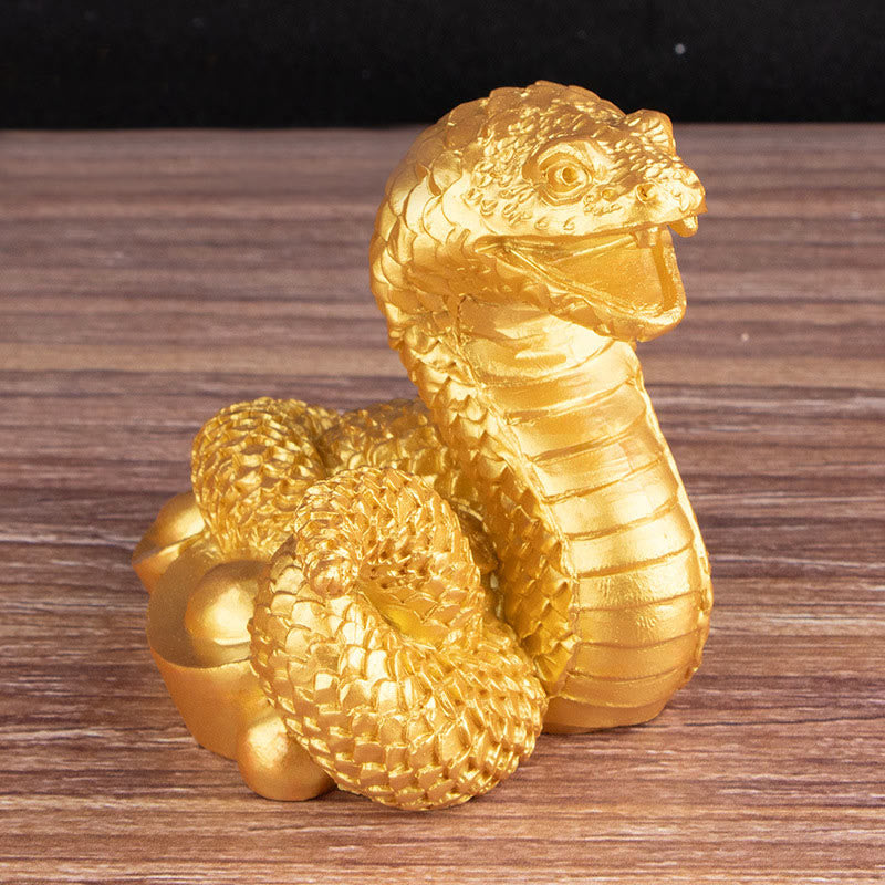 7.5 inch Resin Year of the Snake Wealth Statue with Gold Ingots
