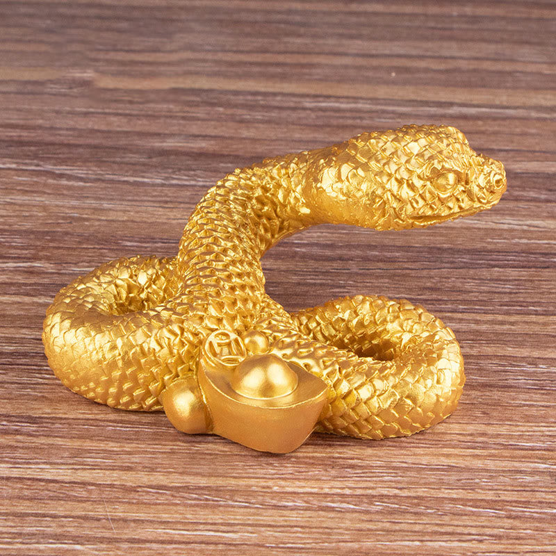 7.5 inch Resin Year of the Snake Wealth Statue with Gold Ingots