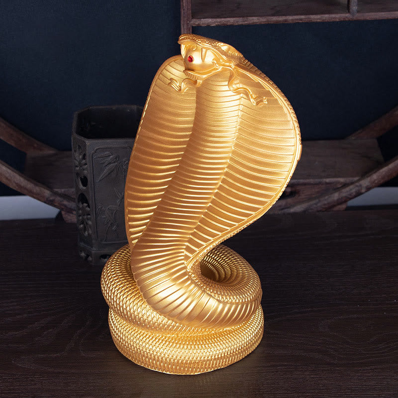 Golden Bronze Cobra Resin Statue | Year of the Snake Decor
