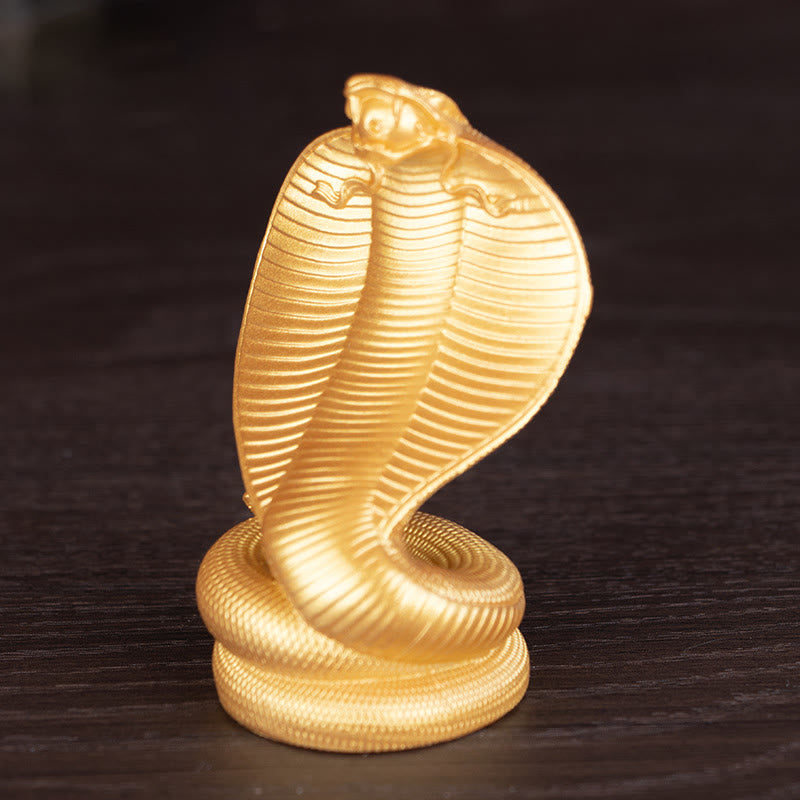 Golden Bronze Cobra Resin Statue | Year of the Snake Decor