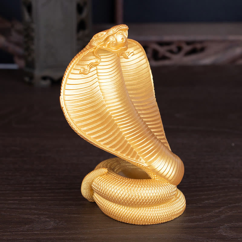 Golden Bronze Cobra Resin Statue | Year of the Snake Decor