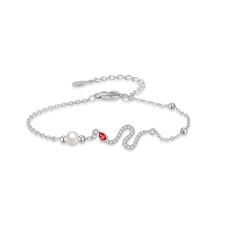 Sterling Silver Snake Pearl Lucky Bracelet
