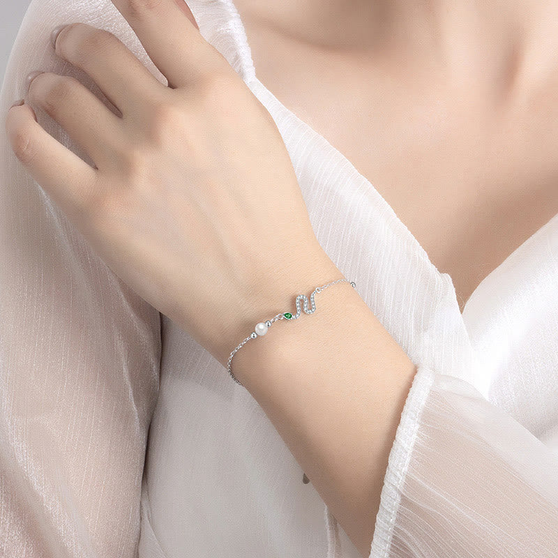 Sterling Silver Snake Pearl Lucky Bracelet