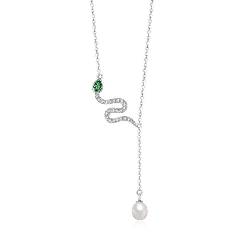 925 Sterling Silver Snake Pendant Pearl Necklace | Protection & Wisdom