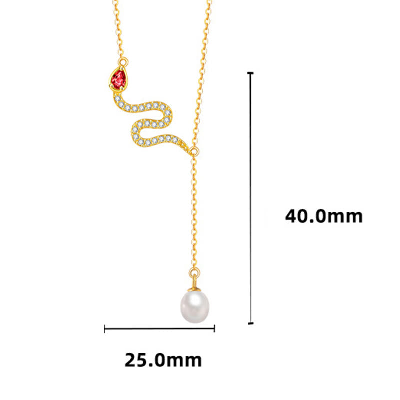 925 Sterling Silver Snake Pendant Pearl Necklace | Protection & Wisdom