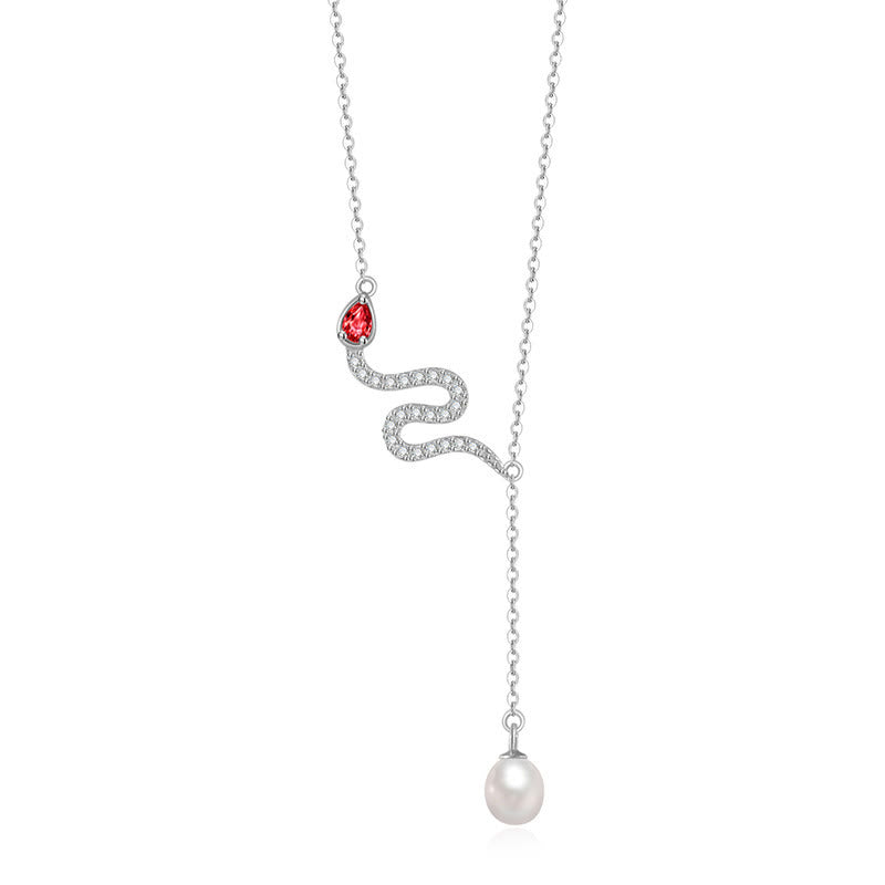 925 Sterling Silver Snake Pendant Pearl Necklace | Protection & Wisdom