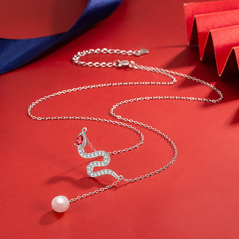 925 Sterling Silver Snake Pendant Pearl Necklace | Protection & Wisdom