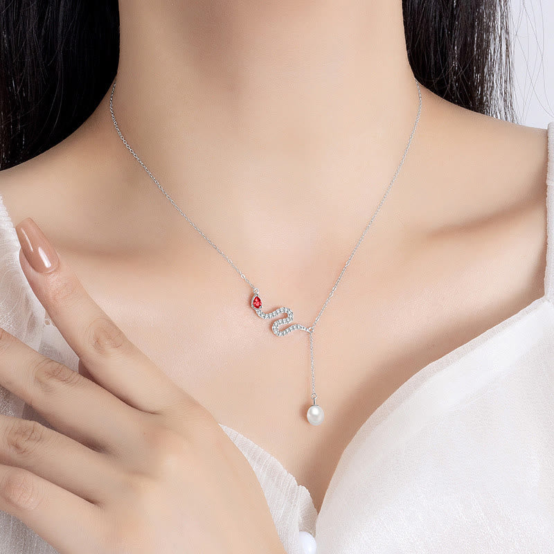 925 Sterling Silver Snake Pendant Pearl Necklace | Protection & Wisdom