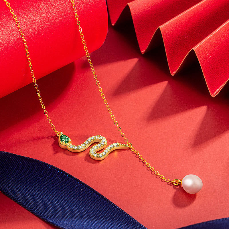 925 Sterling Silver Snake Pendant Pearl Necklace | Protection & Wisdom