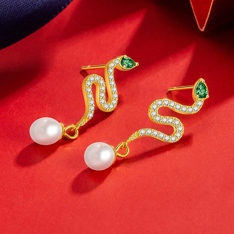 Silver Snake Pearl Earrings - Wisdom & Protection