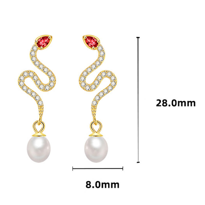 Silver Snake Pearl Earrings - Wisdom & Protection