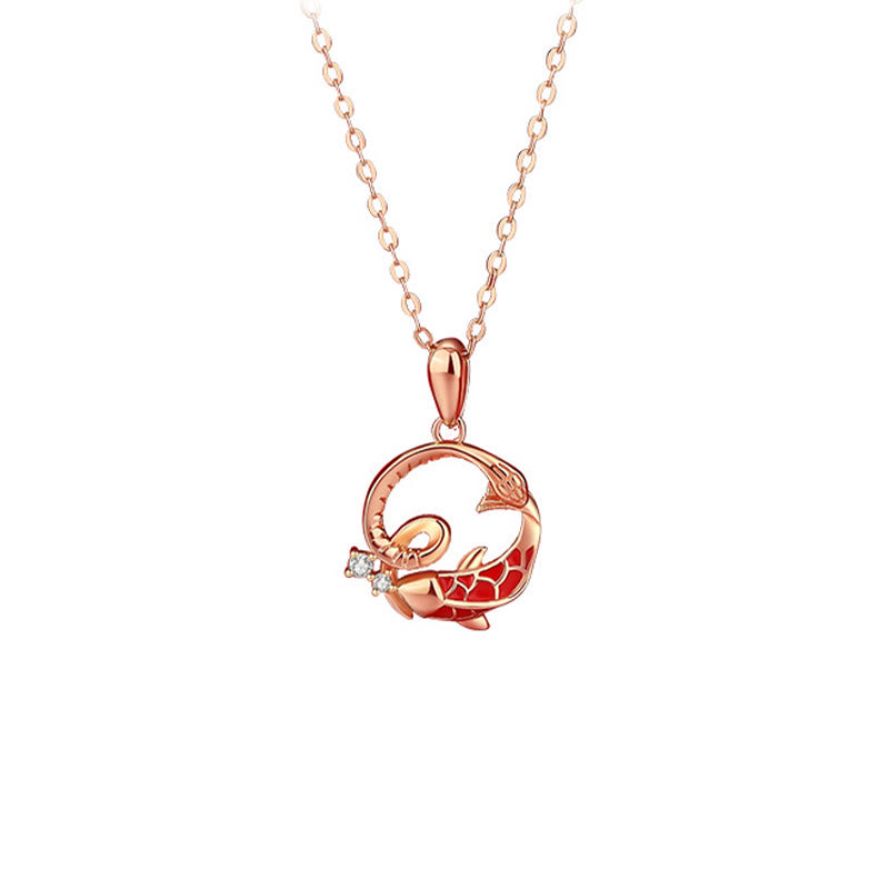 925 Sterling Silver Snake Koi Blessing Necklace