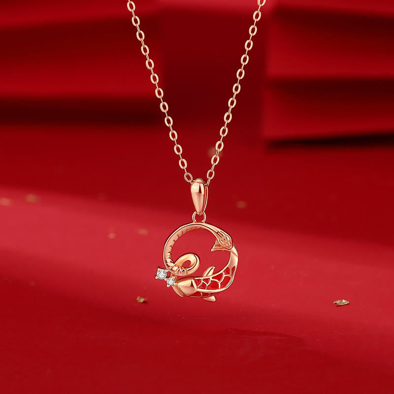 925 Sterling Silver Snake Koi Blessing Necklace