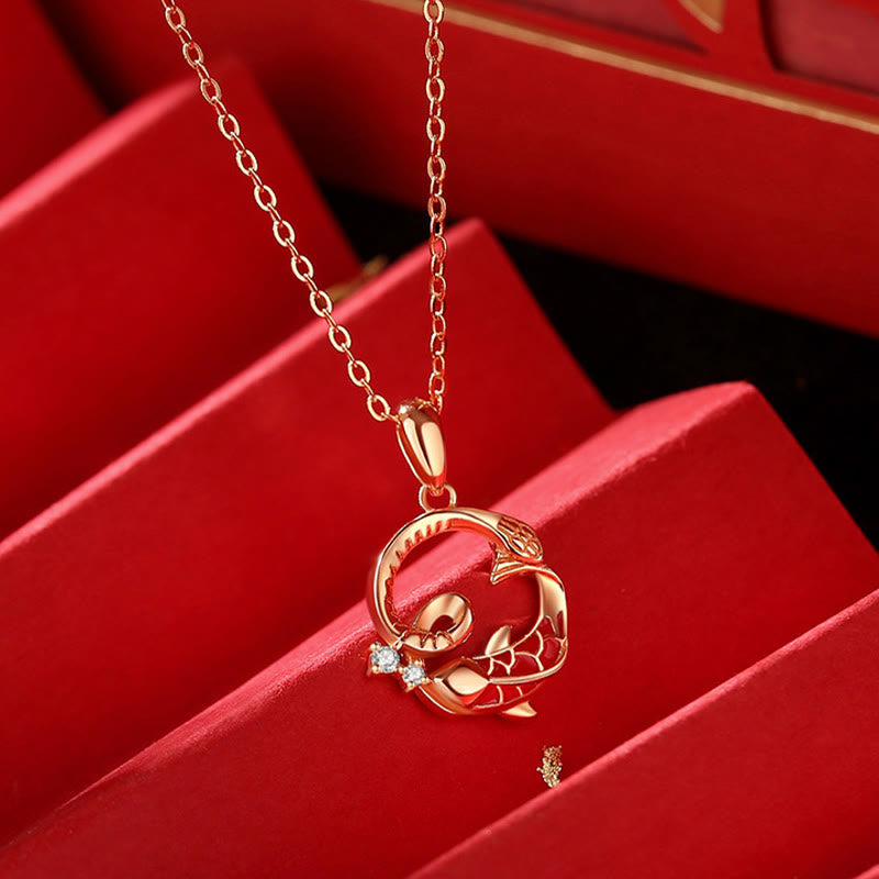 925 Sterling Silver Snake Koi Blessing Necklace